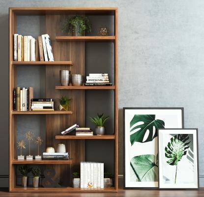 现代博古架 架子 书 饰品 摆件 植物 画 盆景
