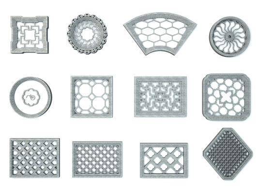 传统中式园林石窗花墙饰格栅
