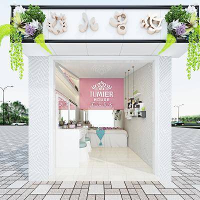 现代美甲店 美妆化妆店形象墙门面门头吊灯化妆桌饰品摆件置物架