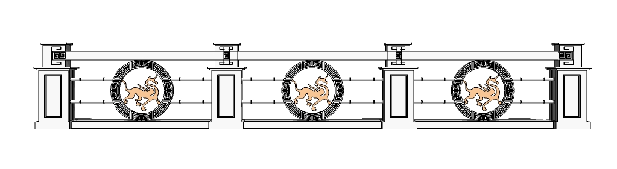 中式护栏雕花精致模型