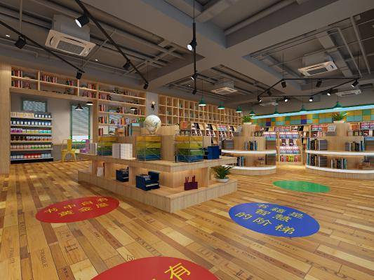 工业风书店 圆形书架 标语 个性书架
