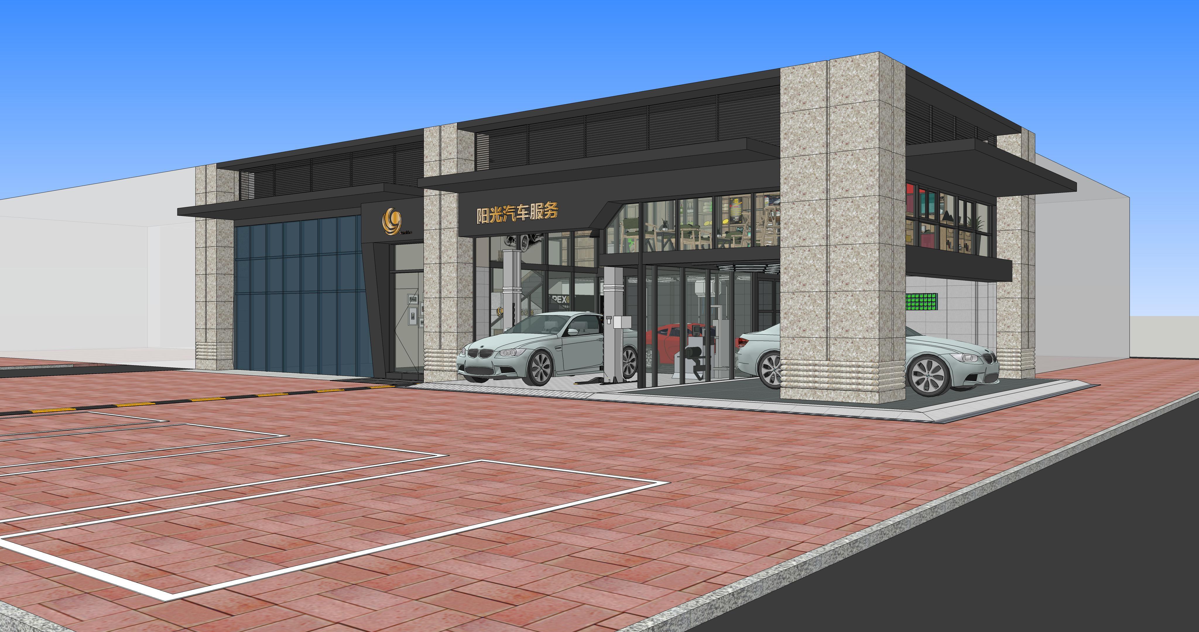 汽车服务店面（社区店）集汽车快修保养 洗车 美容客休接待功能一体