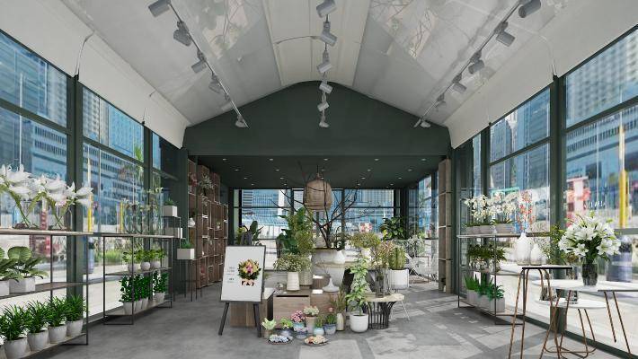 现代鲜花盆栽 花架 编制灯具 花艺 金属单椅