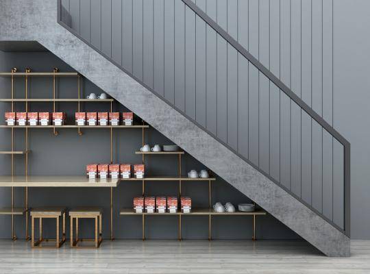 工业风楼梯 处 间 柜 休闲区 阁楼 创意 扶手