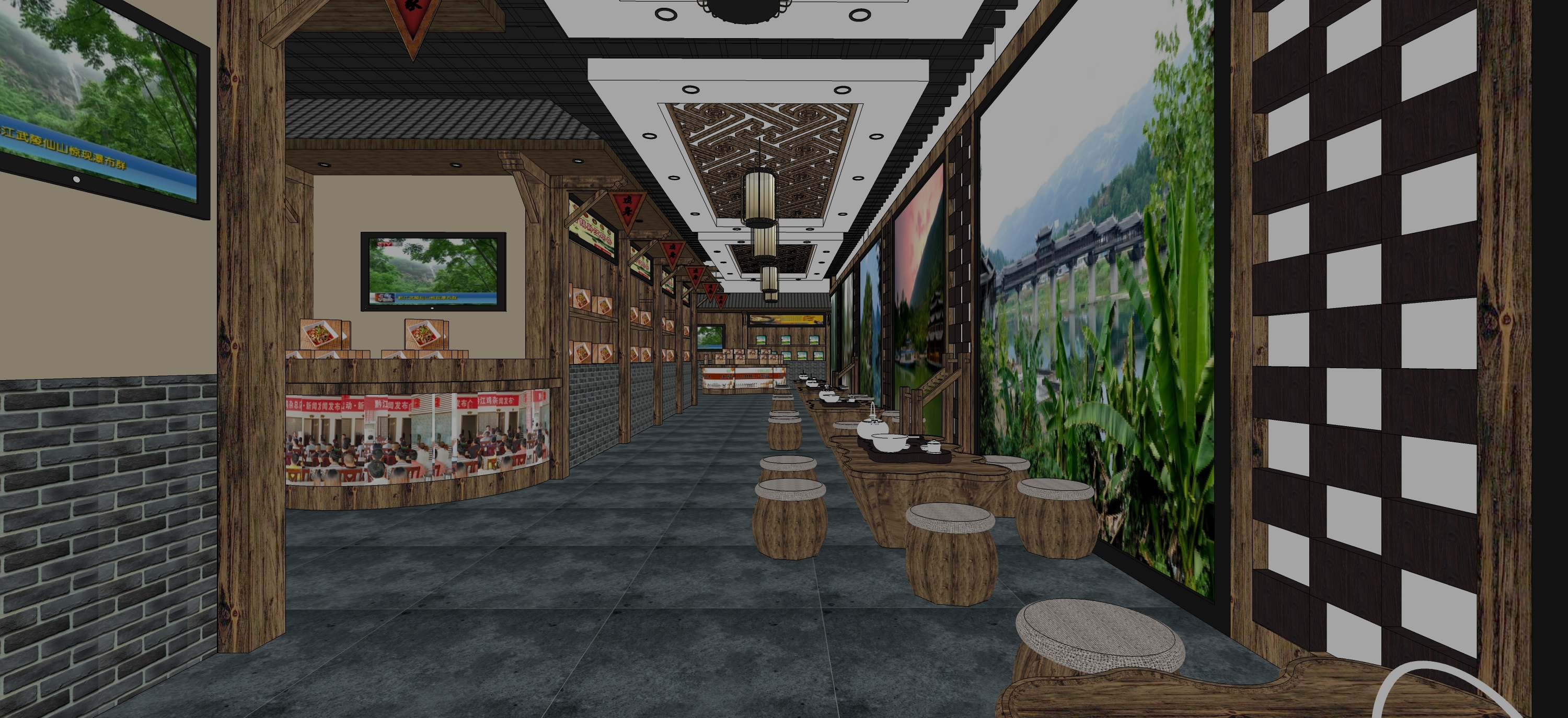 中式农贸市场 商场 展示柜 专柜 展台