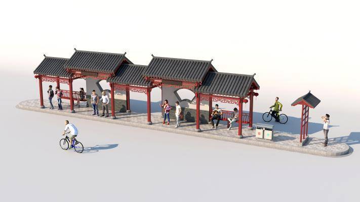 站台 公交站台 中式公交站台 苏式公交站台 古建公交站台