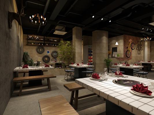 工业风餐厅 灯具 椅 卡座
