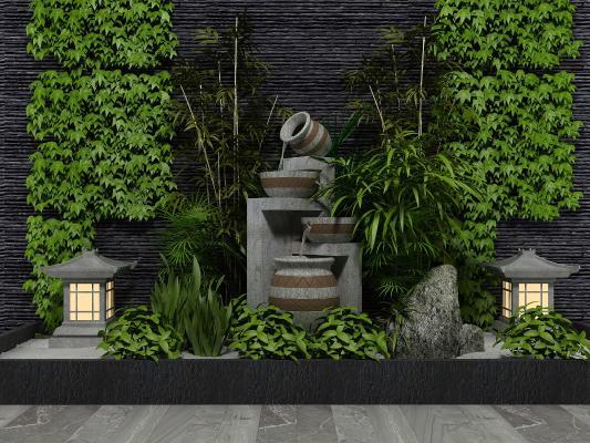 新中式园艺小品绿植水景