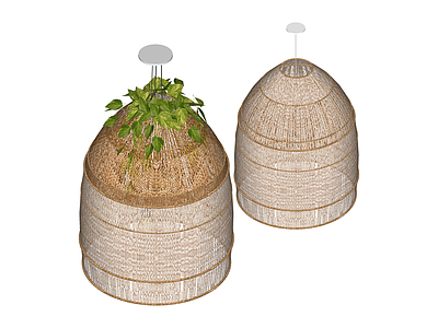 藤编植物吊灯组合