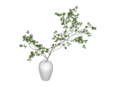 白色条纹花瓶绿植组合