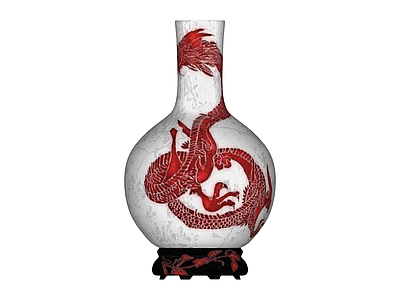 白底红龙纹陶瓷花瓶