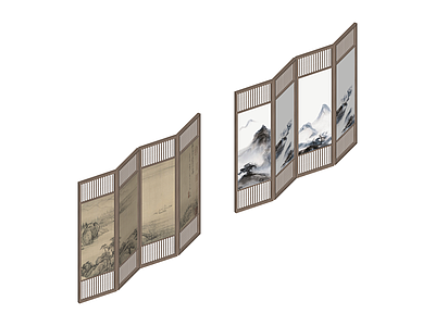 四折新中式山水屏风