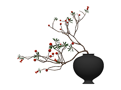 黑陶花瓶插花艺