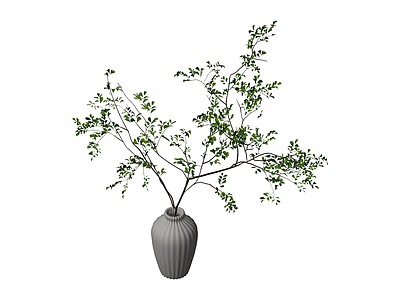 灰色纹理花瓶绿植组合