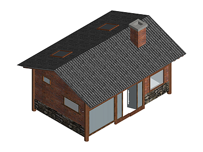 红砖石基独立小屋模型