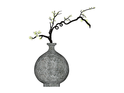 石纹花瓶插梅枝