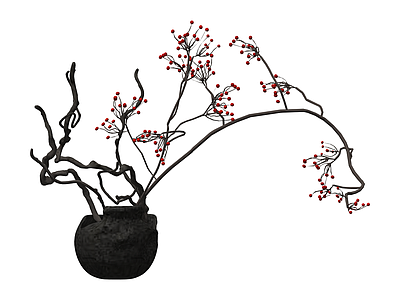 红果枯枝花艺摆件
