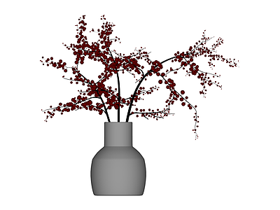 灰色花瓶插红果植物