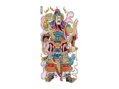 彩绘门神武将立像