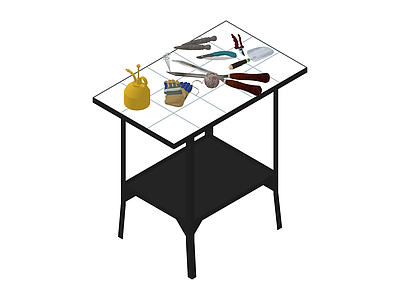 带园艺工具的黑色工作台
