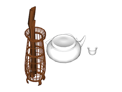 竹编茶篓与茶具组合