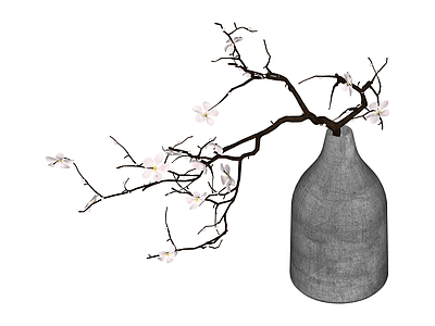 水泥花瓶插梅枝