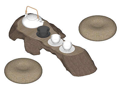 实木茶桌及茶具坐垫组合