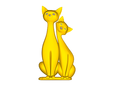 黄色双猫雕塑摆件
