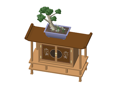 中式木柜盆景组合