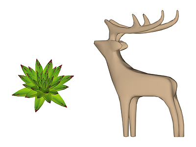 苏铁植物与鹿雕塑组合