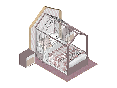 粉色房屋造型儿童床
