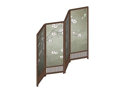 中式四折花枝屏风