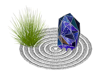 宇宙石与草丛景观组合