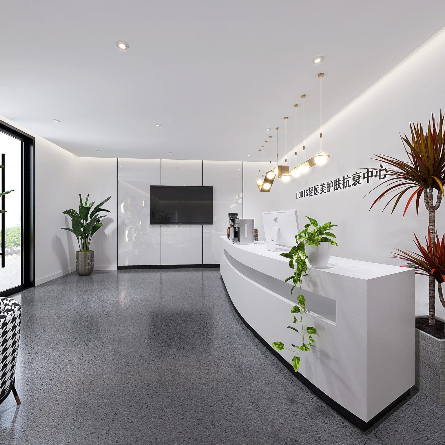 全景现代美容院 前台接待区 美甲店 装饰品 摆件 spa  护肤