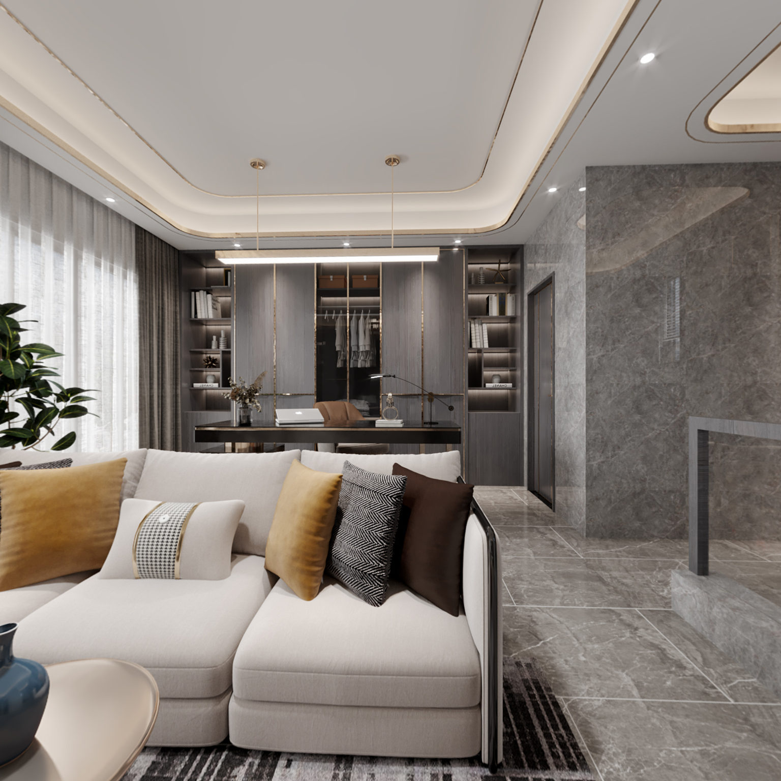 全景现代客厅 电梯