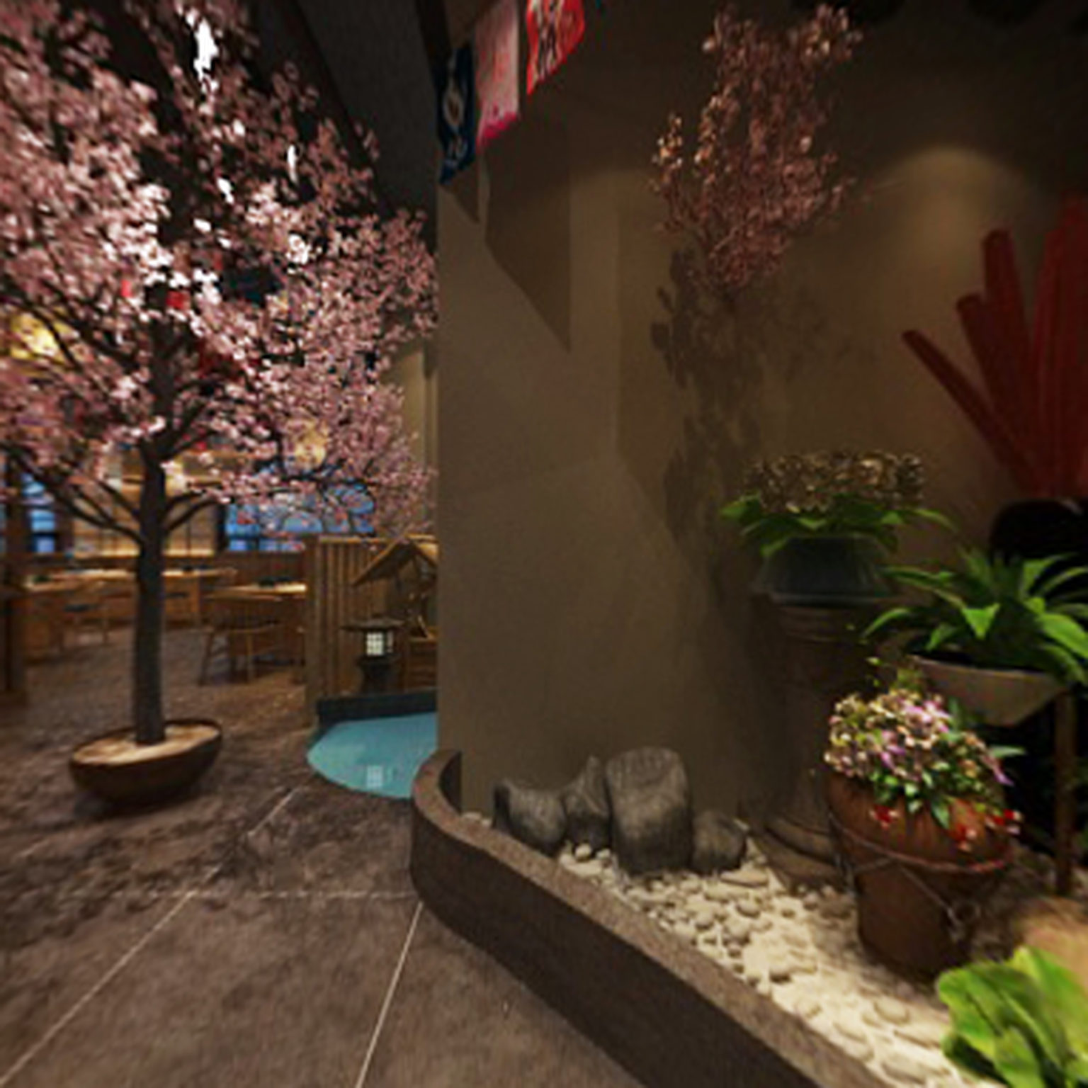 全景日式餐厅 摆件 料理 植物