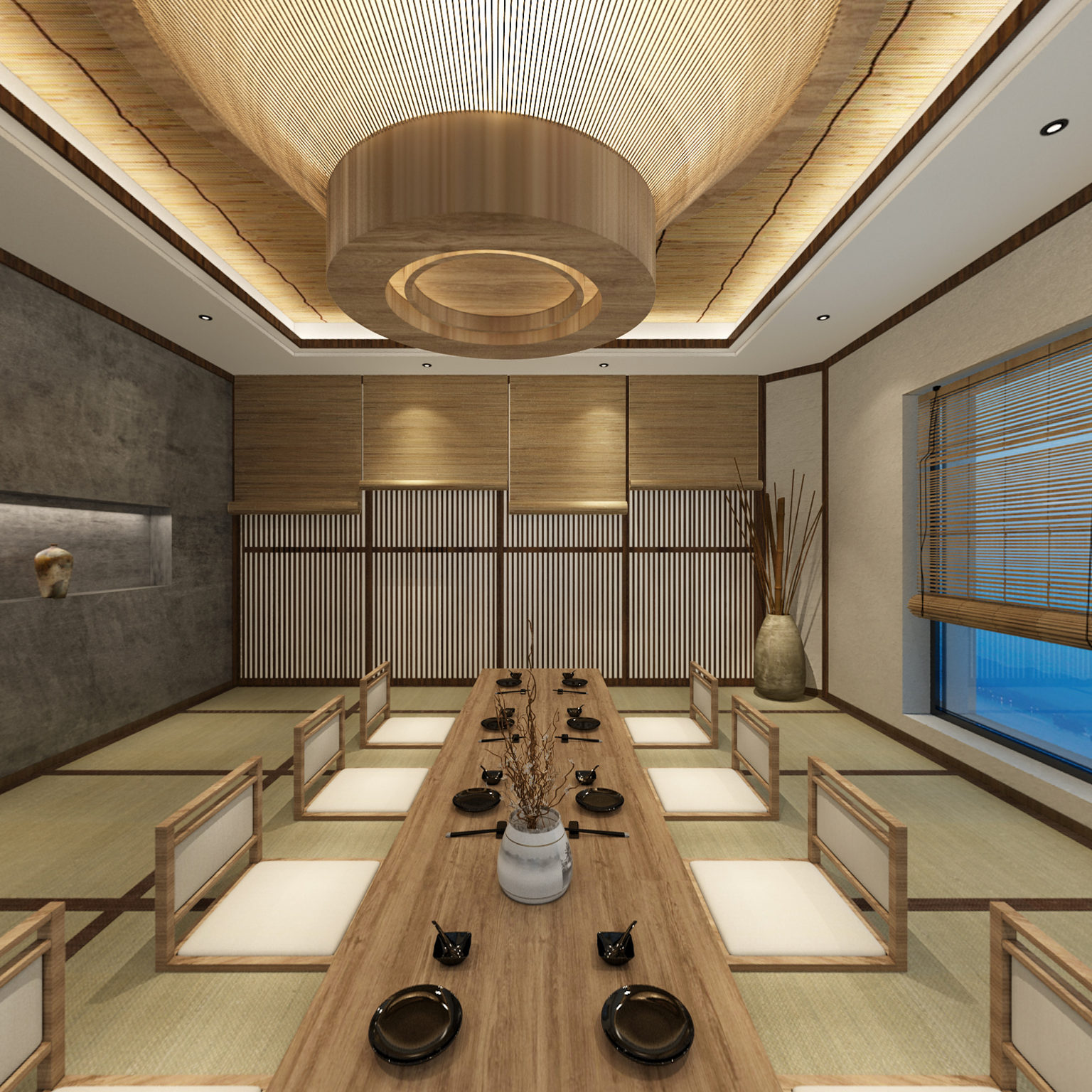 全景日式餐厅 摆件 料理 植物