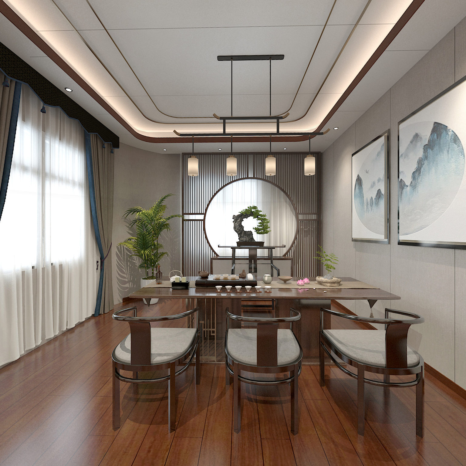 全景新中式办公室 茶桌