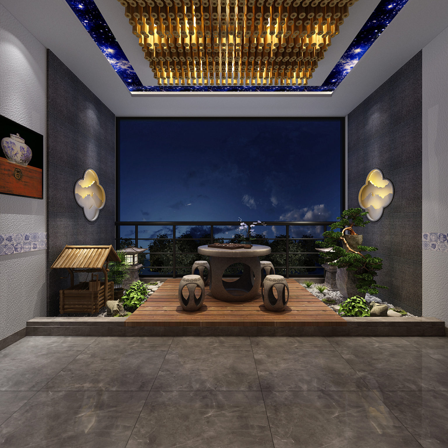 全景新中式博物馆 前厅 茶吧