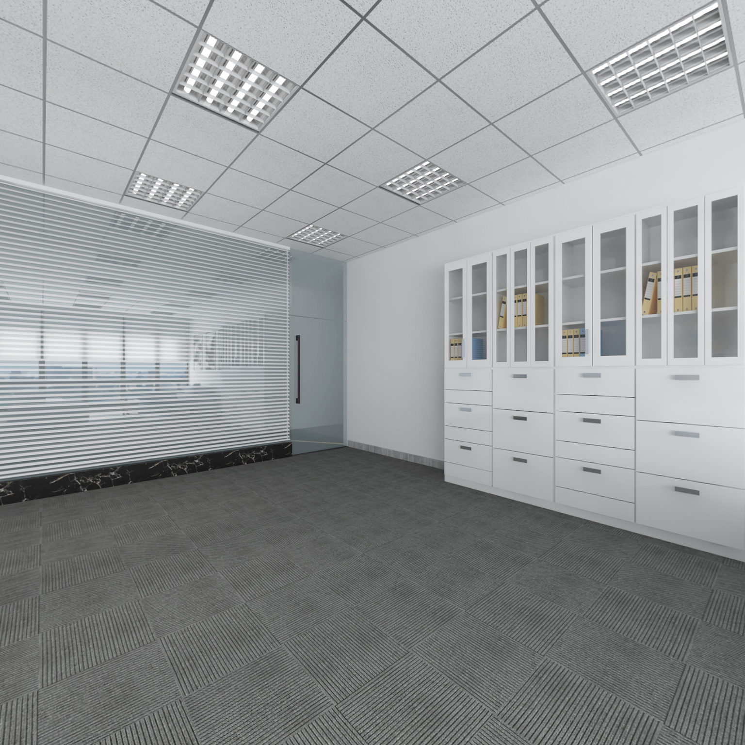 全景现代办公室 柜子 电脑桌