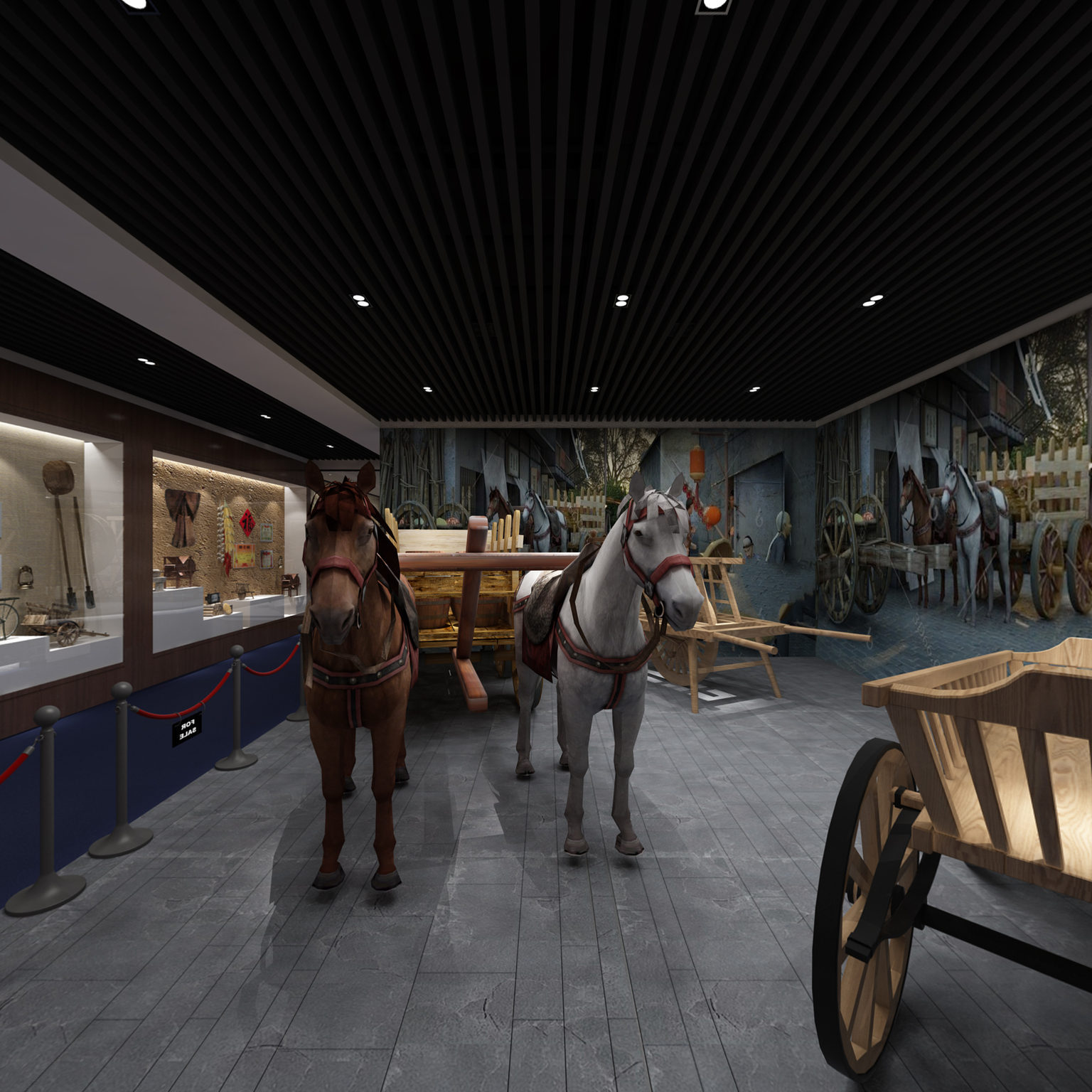 全景新中式博物馆 农具展厅