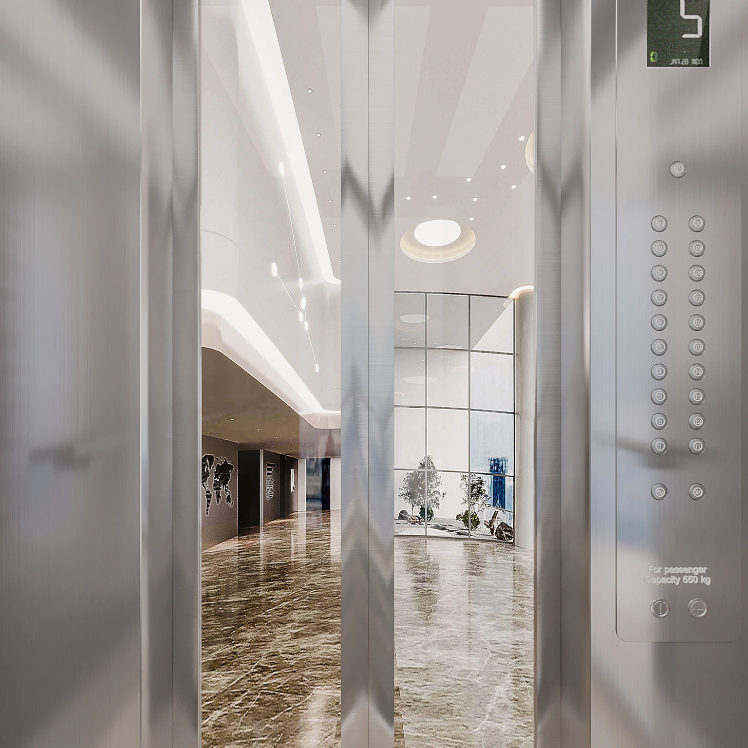 全景现代电梯轿厢