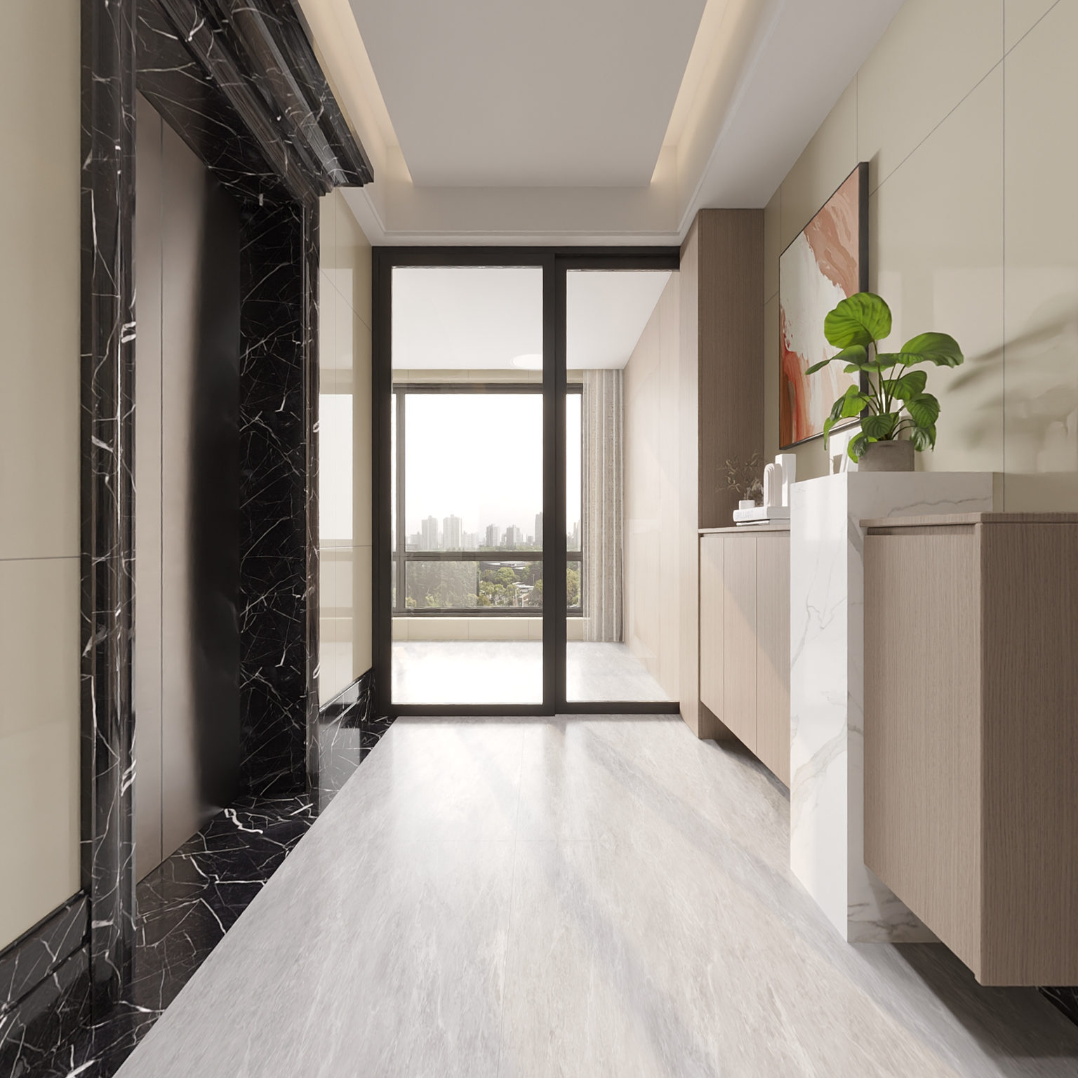 全景现代家装玄关 电梯间