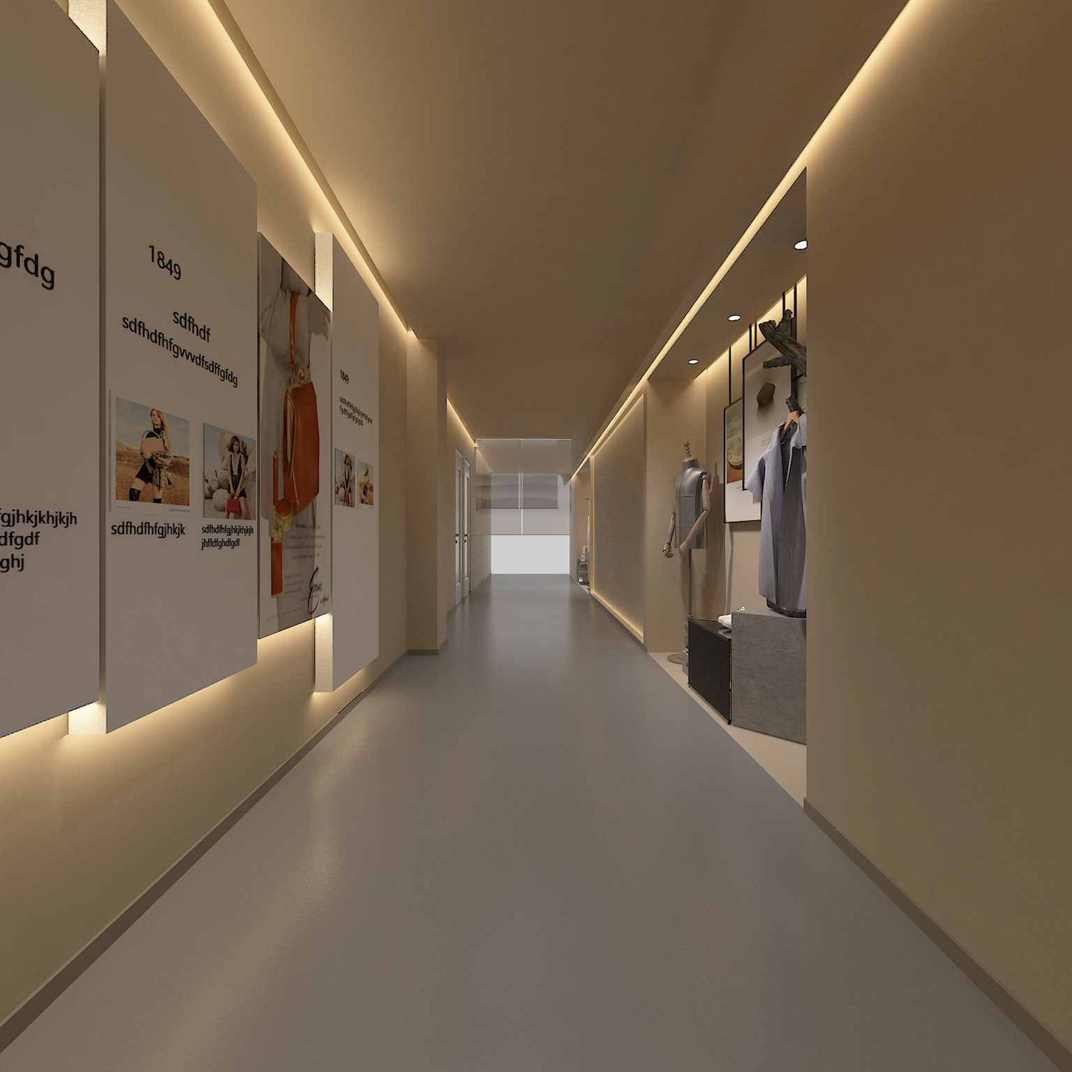 全景现代美容店橱窗 文化墙 走廊