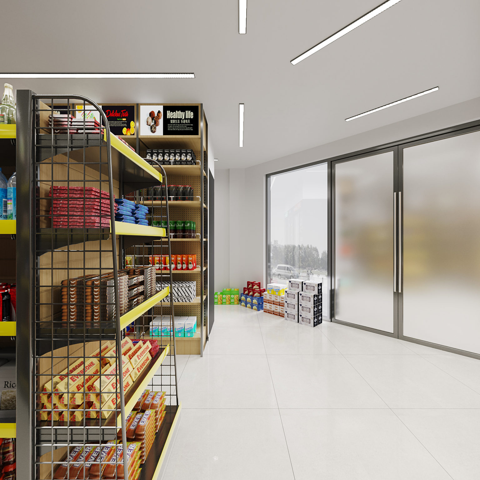 全景现代超市 便利店 超市 货架 零食店 烟酒店
