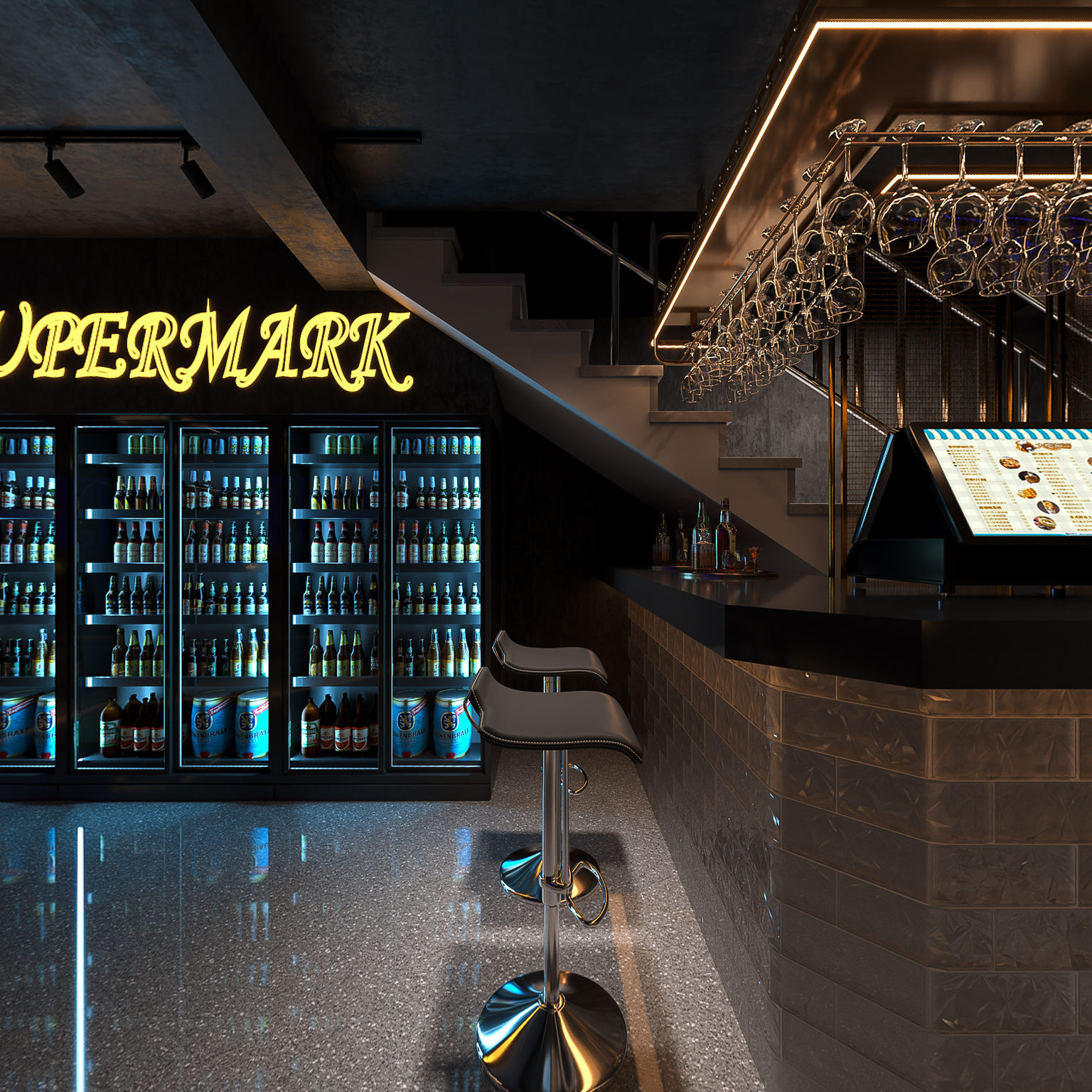 全景黑色系酒馆餐厅 餐厅前台