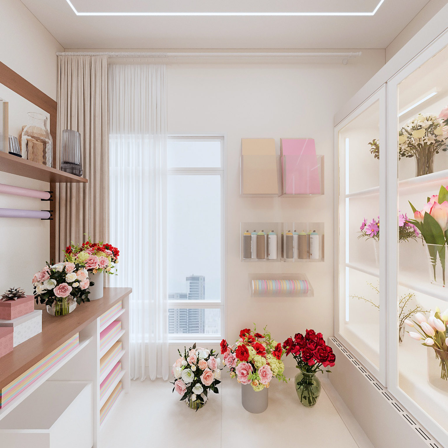 全景花店花艺个人工作室鲜花 花艺操作台