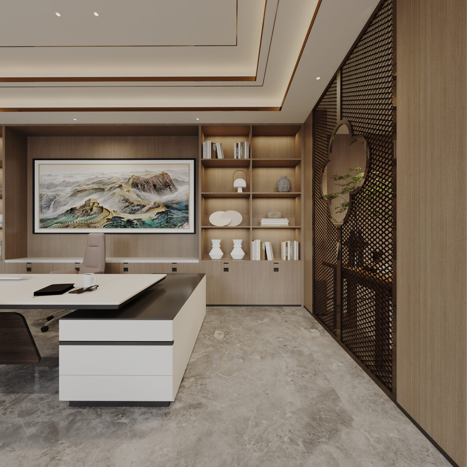 全景新中式总经理办公室