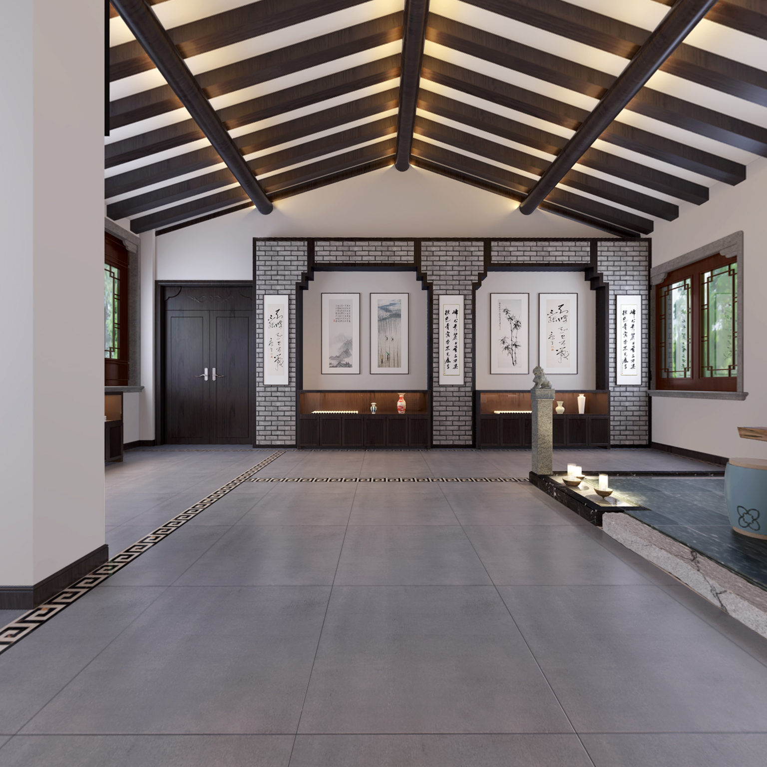 全景新中式博物馆古董展厅3D全景模型