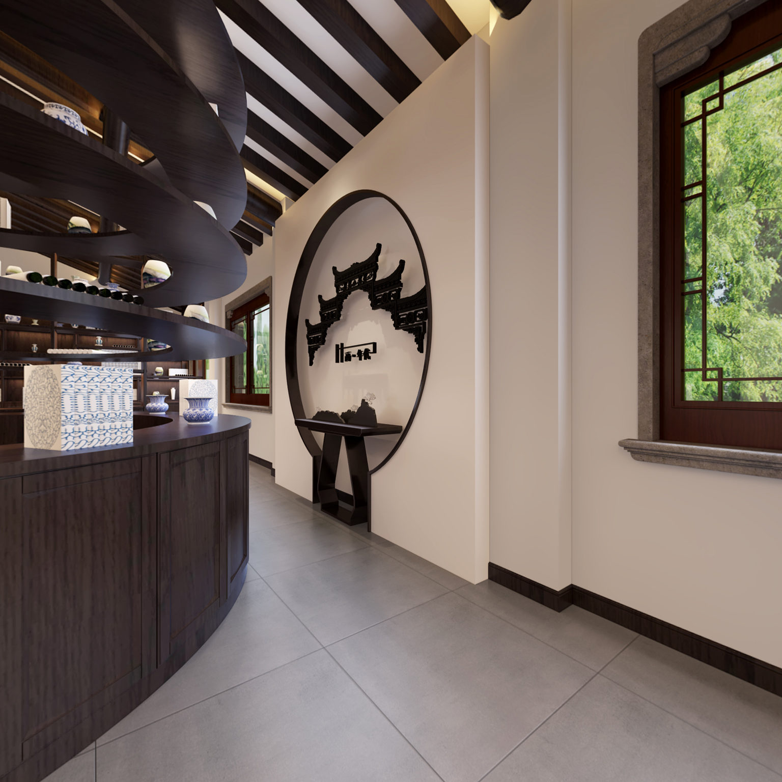 全景新中式博物馆古董展厅3D全景模型